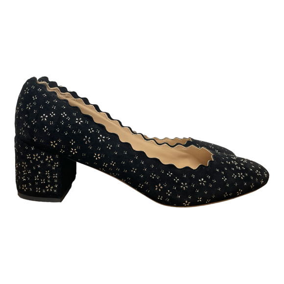 Chloe Lauren Scalloped Suede Floral Stud Applique Pumps 36.5 7 - Picture 3 of 10